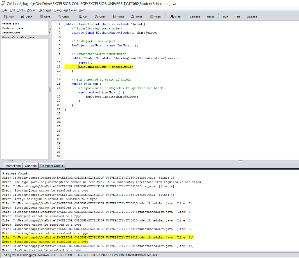 standby professor.join(); // if studentScheduler thread not active, print exit message if