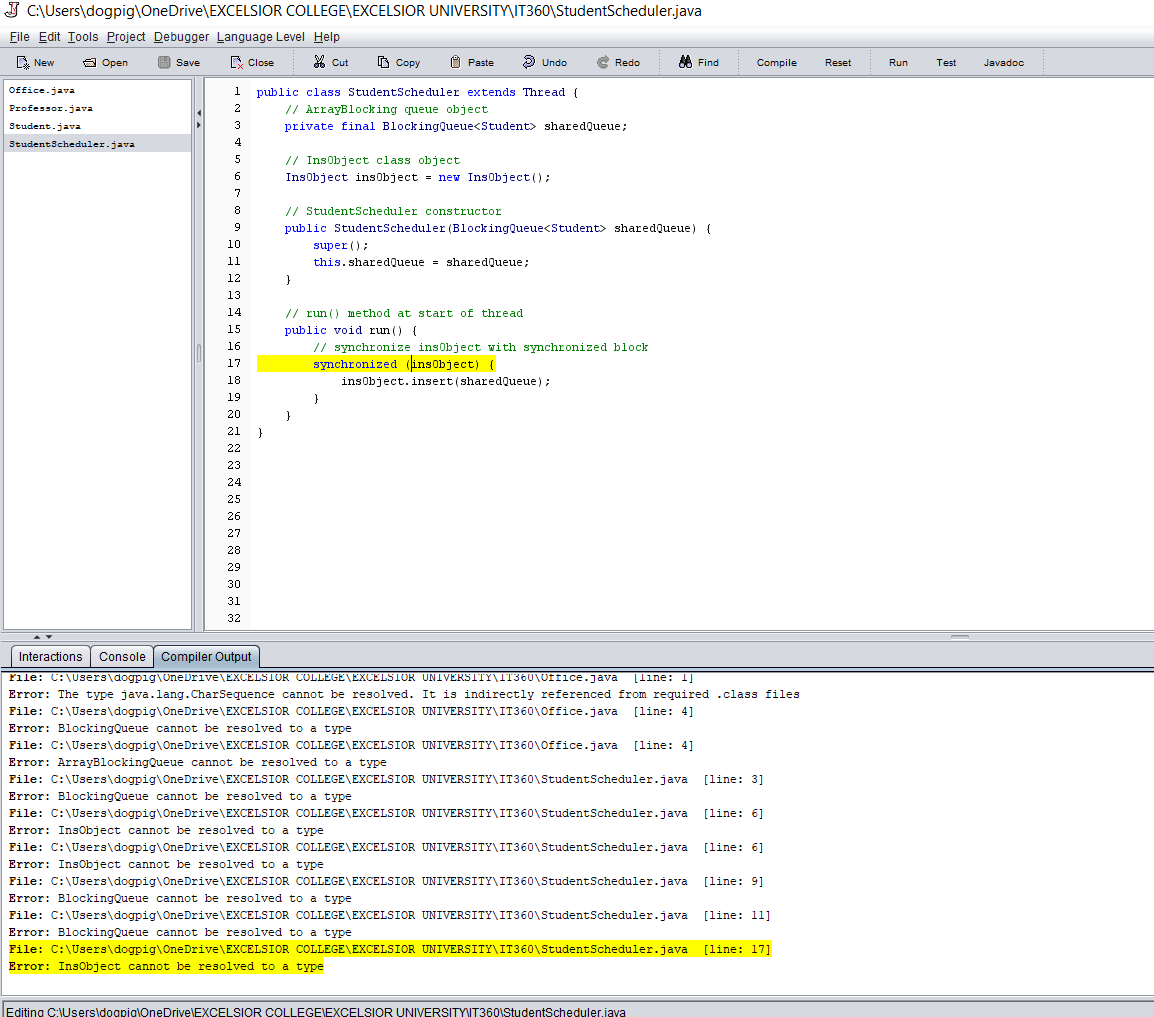 (!studentScheduler.isAlive()) { System.out.println("Professor has locked up and left the building..."); } }