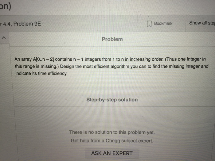  An array A[0..n - 2] contains n - 1 integers from