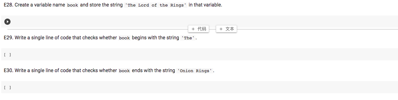  E28. Create a variable name book and store the string 'The