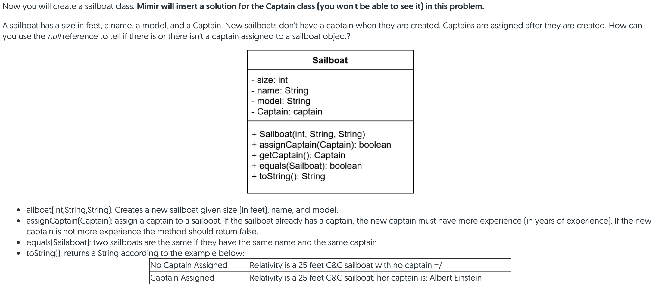complete) that we will use to test some of our Captain class