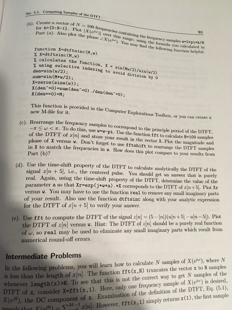 FOURIE 90 5.1 Computing Samples of the DTFT This exercise will examine
