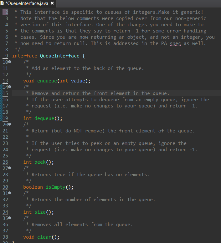 a linked list. QueueInterface.java - generic interface for queues. ListQueue.java - generic
