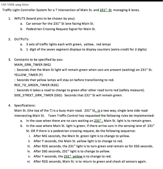  USE VHDL using Xilinx Traffic Light Controller System for a T