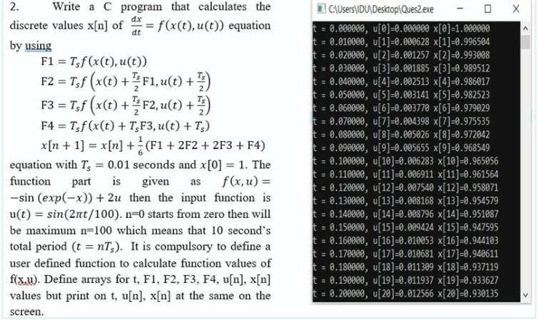 dx dt 2. Write a C program that calculates the discrete