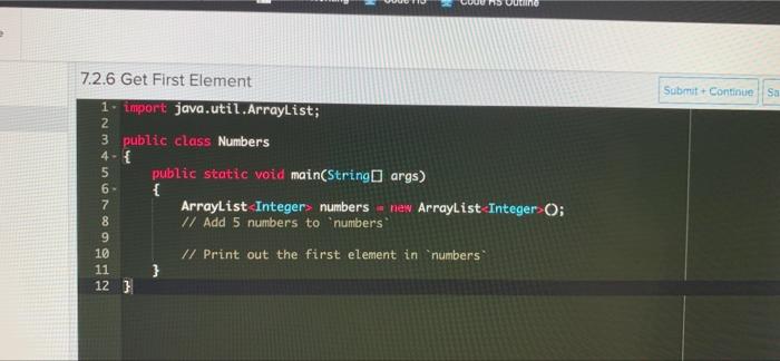 7.2.6 Get first element Dunne Submit Continue Sa 7.2.6 Get First Element