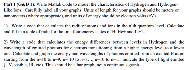  Part I (G&D 1): Write Matlab Code to model the characteristics