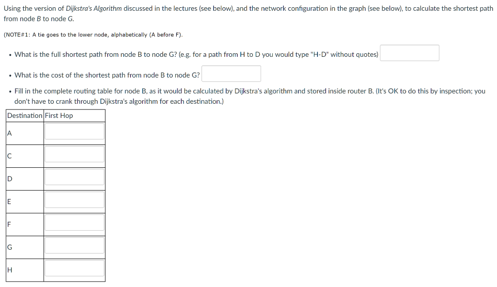Please answer ALL parts including the table. Using the version of Dijkstra's