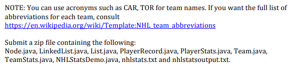 nhlstats.txt. Before you begin this assignment, it will be useful to study