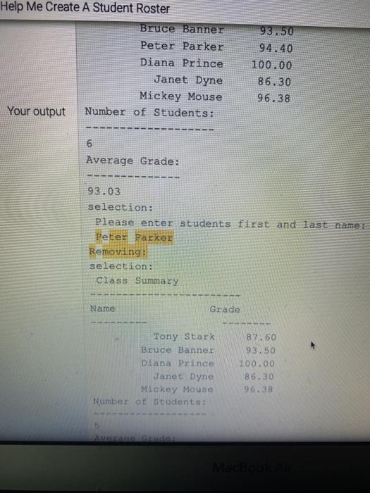 fix my code error please it is supoosed to match the expected