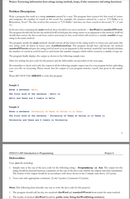  Project: Extracting information from strings (using methods, loops, if-else statements and