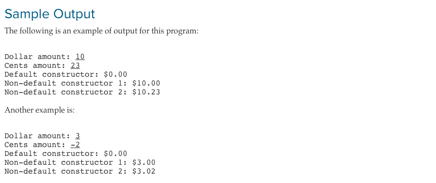 non-default constuctor the Money class from Checkpoint 05a 1. While you will