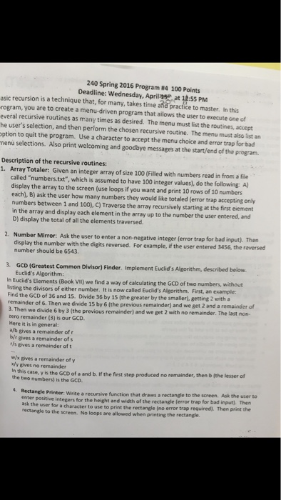 Part 1: Array Totaler only. C++ basic recursion is a technique that,