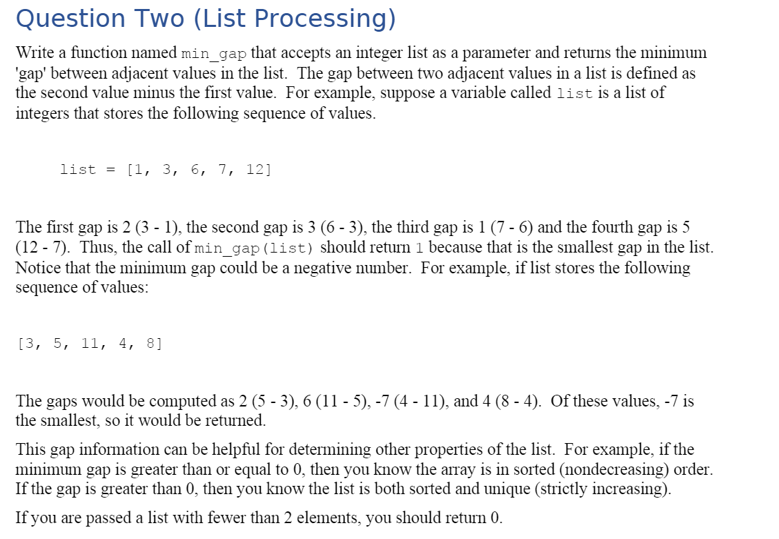  python language and please note it asked as a list not