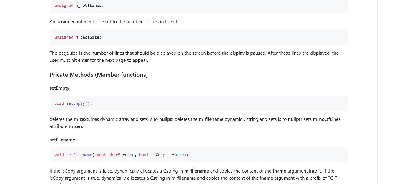 text file page by page on the screen or give the user