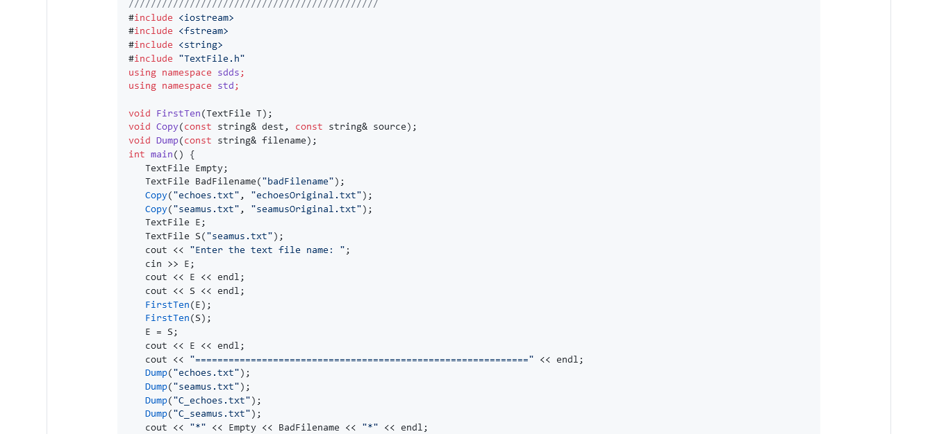 classes; Line and TextFile. The Line class encapsulates a single line of