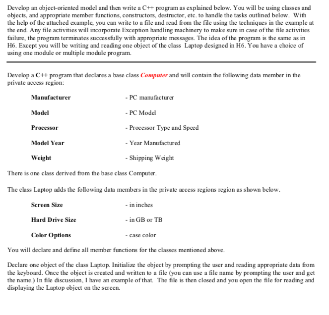  Develop an object-oriented model and then write a C++ program as