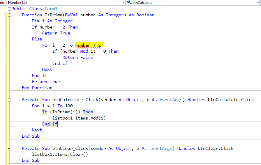 How do I fix the red line on "number / 2"? What