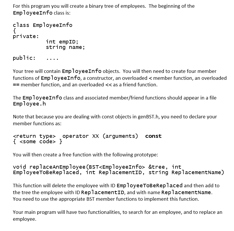  c++ please! For this program you will create a binary tree