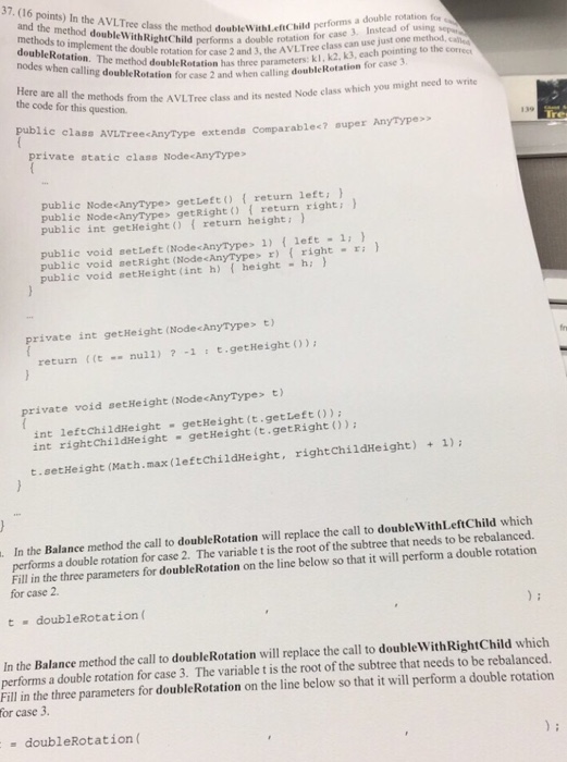  points) In the AVL Tree class the method doubleWithLefiChild and the