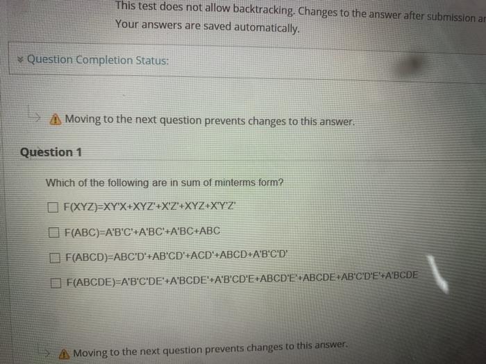  This test does not allow backtracking. Changes to the answer after