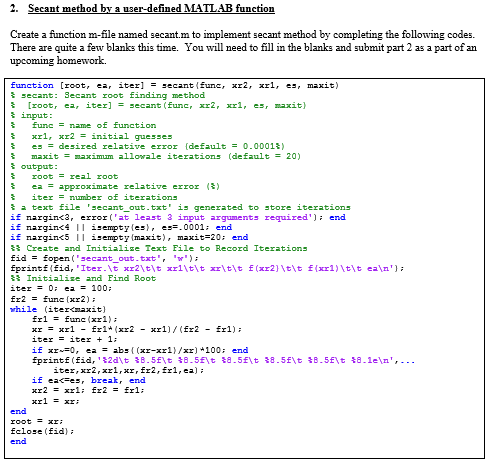  2. nt method a user-defined MATLAB function Create a function m-file