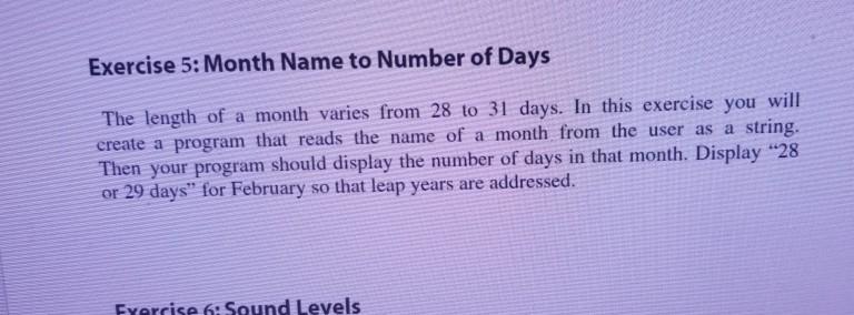  In python using If statements Exercise 5: Month Name to Number