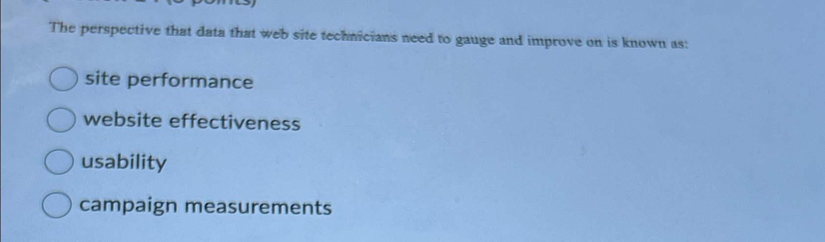  The perspective that data that web site techmicians need to gauge