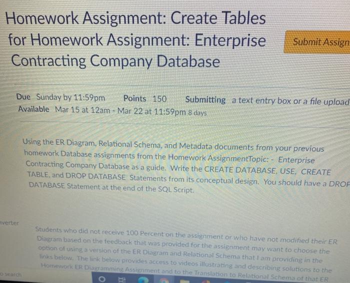  Homework Assignment: Create Tables for Homework Assignment: Enterprise Contracting Company Database