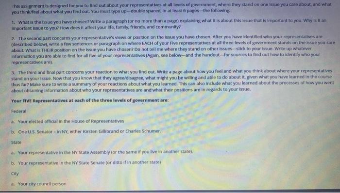  This assignment is designed for you to find out about your