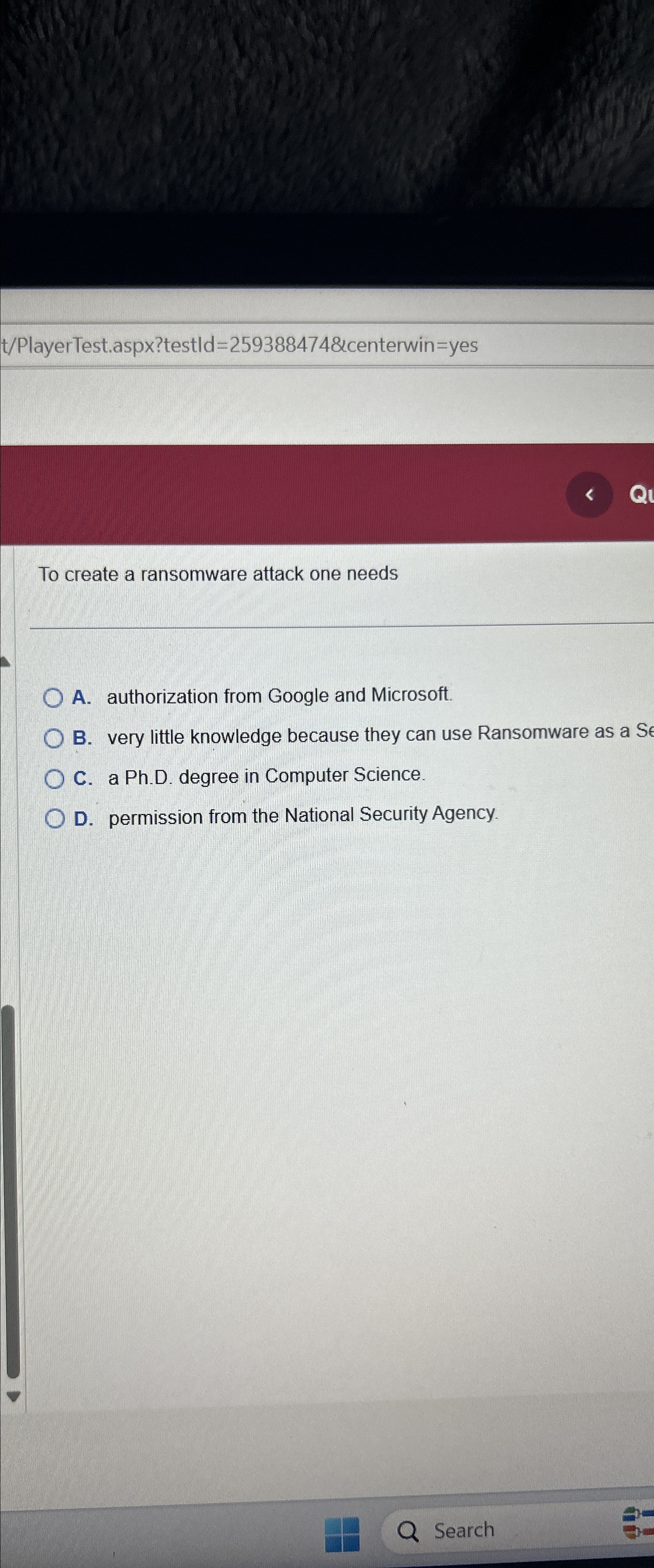  To create a ransomware attack one needs A. authorization from Google