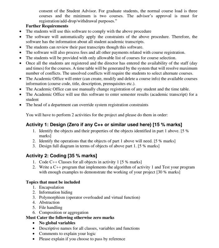 provided the requrirements for this progam Registration System "Semester Course Load Students