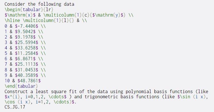 Consider the following data \begin{tabular}{lr) $\mathrm{x}$ & \multicolumn{1}{c}{$\mathrm{y}$} \ \hline \multicolumn{1}{1}{}