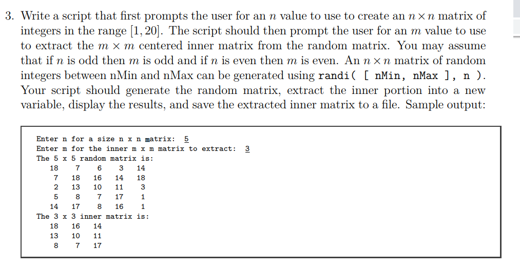 Write a script that first prompts the user for an n value