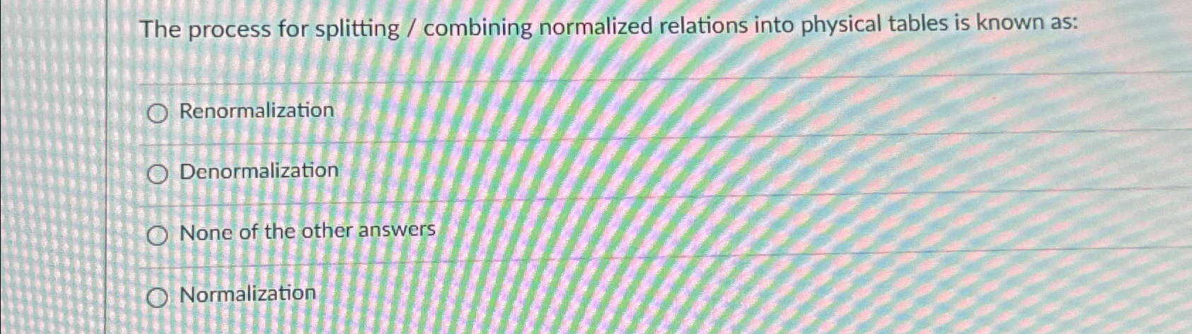  The process for splitting / combining normalized relations into physical tables