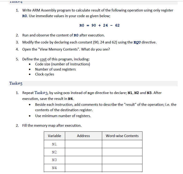 I A4 1. Write ARM Assembly program to calculate result of