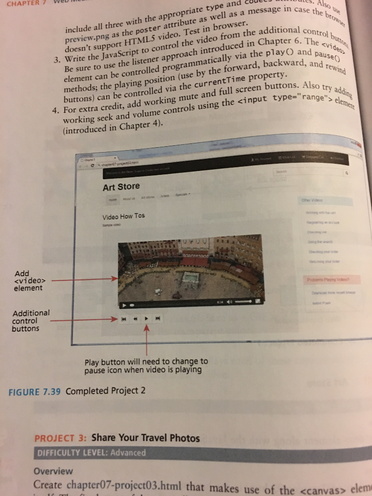 Add a element that will play either sample.mp4, sample.webm, or sample.ogv in