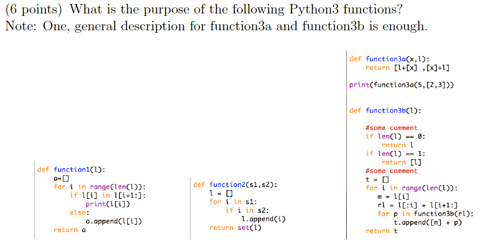 Please write purpose of function 1, function 2, function 3a and 3b.