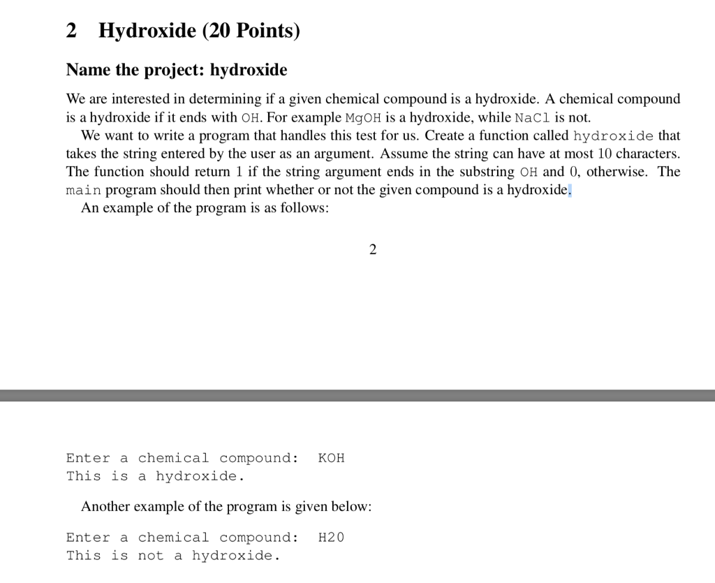  *******THIS SHOULD BE DONE IN C CODE, NOT C++******* 2 Hydroxide