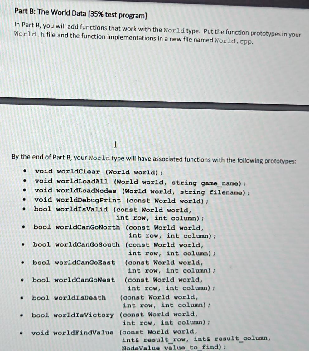  Part B: The World Data (35% test program] In Part B,