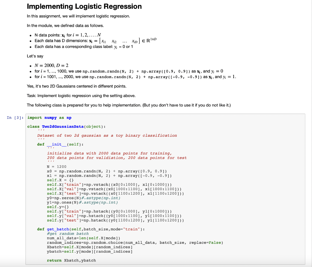 Deep Leaning Assignment - Implementing Logistic Regression Implementing Logistic Regression In this
