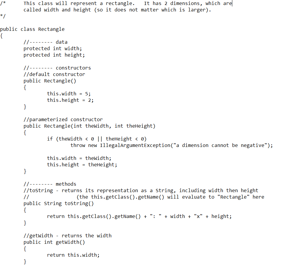 Rectangle code and be familiar with it. It has: Data: that stores