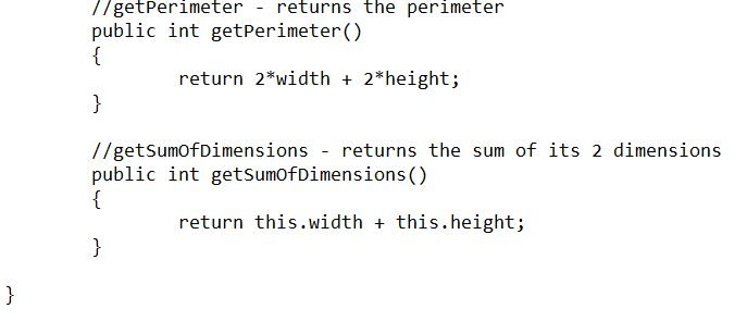 width and height (as ints). Constructors: - default constructor which receives nothing