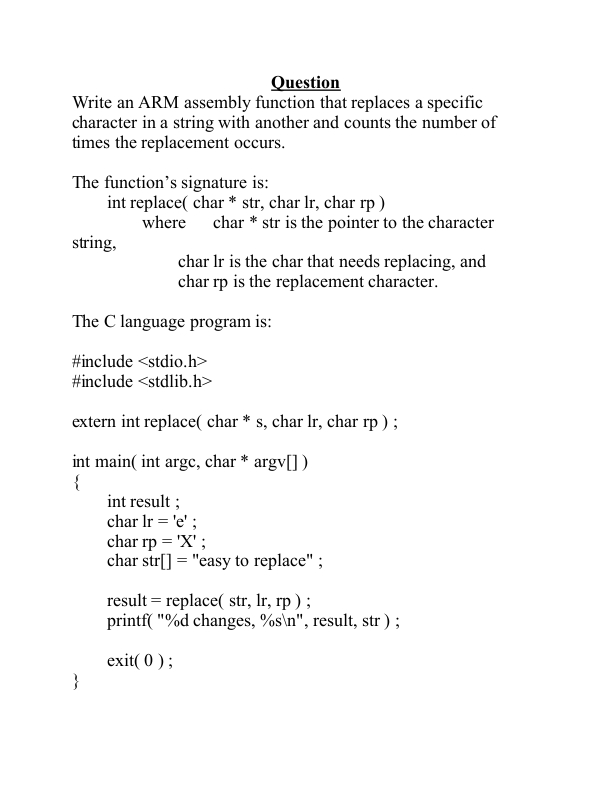 Write an ARM assembly language which accepts an integer and returns a