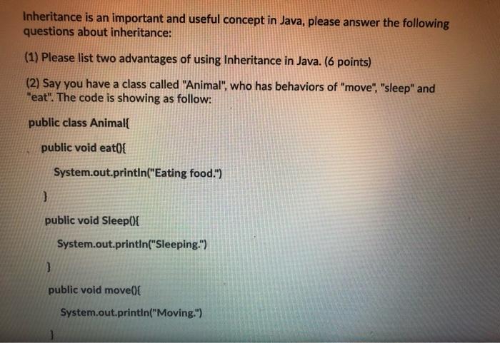  please help me in java language please Inheritance is an important