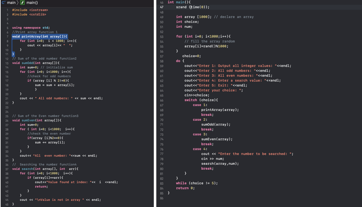  the code in your main function is unorganized and does not