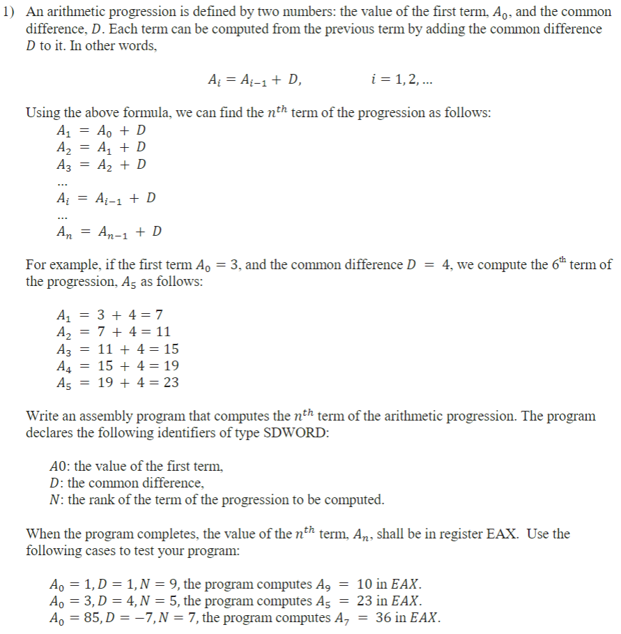  An arithmetic progression is defined by two numbers: the value of