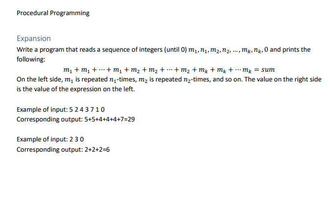  please write in c Procedural Programming Expansion Write a program that