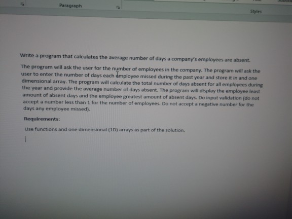  Paragrapth Styles Write a program that calculates the average number of