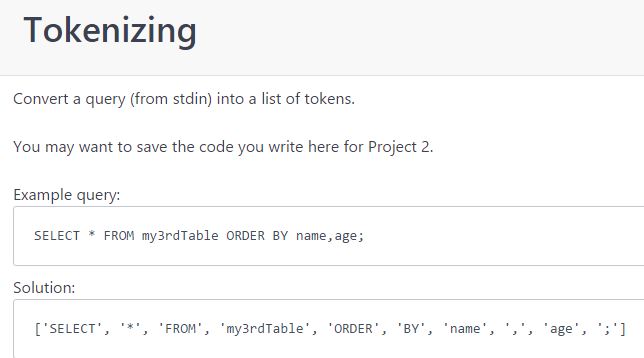 Tokenizing Convert a query (from stdin) into a list of tokens